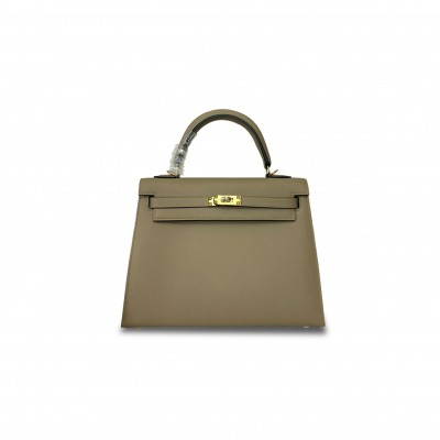HERMÈS KELLY 25 EPSOM TURTLE DOVE GRAY GOLD BUCKLE (25*17*7cm) 